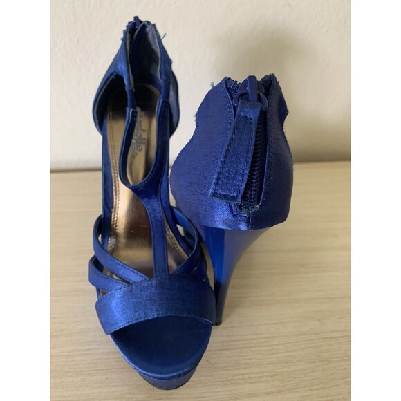 Charlotte Russe Cobalt Blue Open Toe Strappy Platform - Size 7 Zipper Accent - Picture 2 of 11